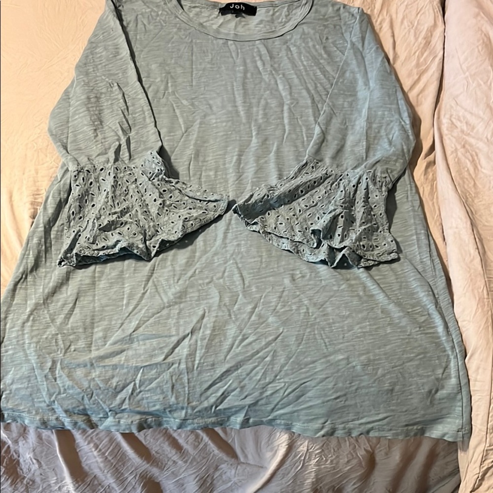 Blue Women's Top with Lace Sleeves